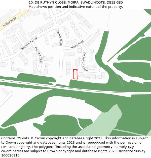 10, DE RUTHYN CLOSE, MOIRA, SWADLINCOTE, DE12 6ED: Location map and indicative extent of plot