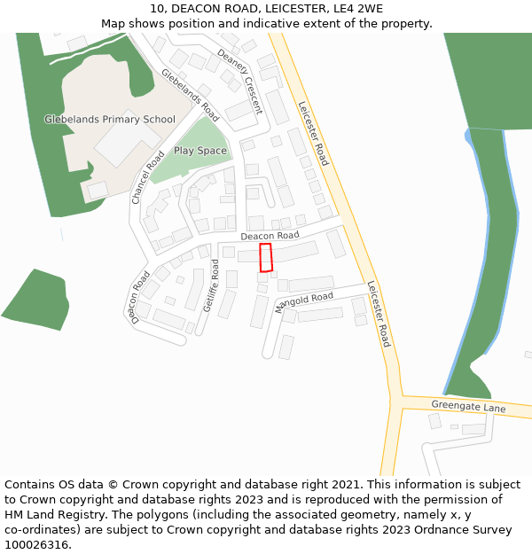 10, DEACON ROAD, LEICESTER, LE4 2WE: Location map and indicative extent of plot