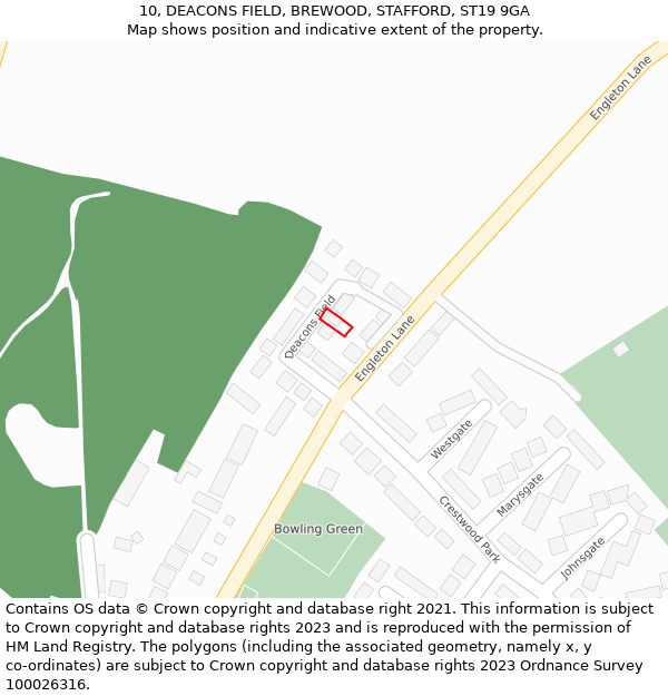 10, DEACONS FIELD, BREWOOD, STAFFORD, ST19 9GA: Location map and indicative extent of plot