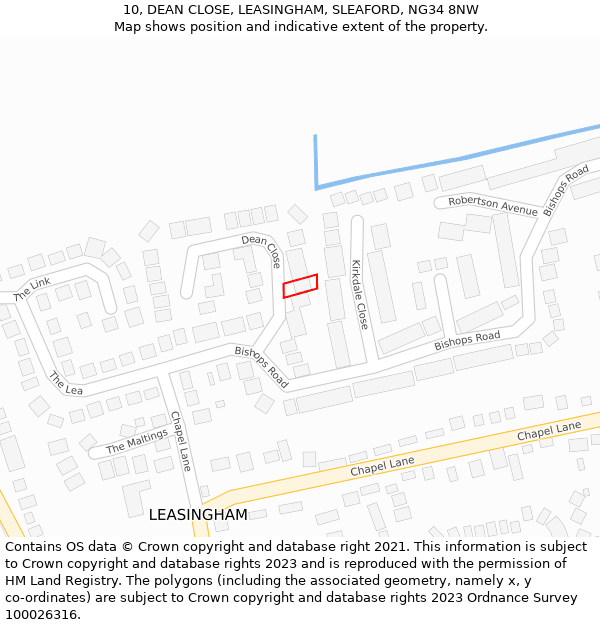 10, DEAN CLOSE, LEASINGHAM, SLEAFORD, NG34 8NW: Location map and indicative extent of plot