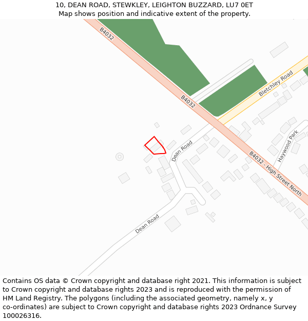 10, DEAN ROAD, STEWKLEY, LEIGHTON BUZZARD, LU7 0ET: Location map and indicative extent of plot