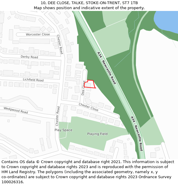 10, DEE CLOSE, TALKE, STOKE-ON-TRENT, ST7 1TB: Location map and indicative extent of plot