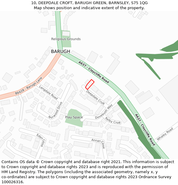 10, DEEPDALE CROFT, BARUGH GREEN, BARNSLEY, S75 1QG: Location map and indicative extent of plot