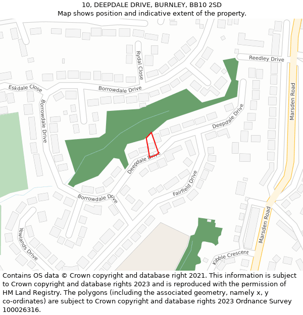 10, DEEPDALE DRIVE, BURNLEY, BB10 2SD: Location map and indicative extent of plot