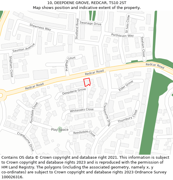 10, DEEPDENE GROVE, REDCAR, TS10 2ST: Location map and indicative extent of plot