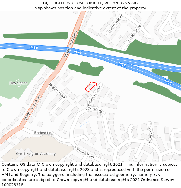 10, DEIGHTON CLOSE, ORRELL, WIGAN, WN5 8RZ: Location map and indicative extent of plot