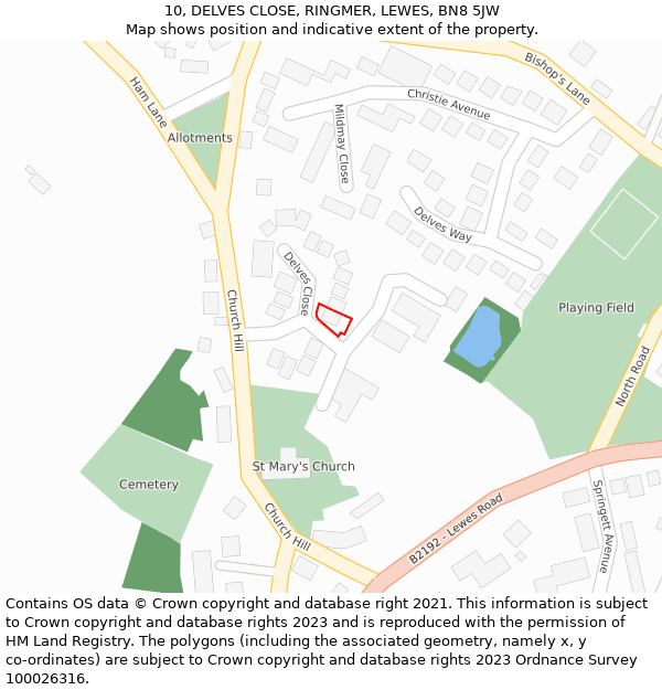 10, DELVES CLOSE, RINGMER, LEWES, BN8 5JW: Location map and indicative extent of plot
