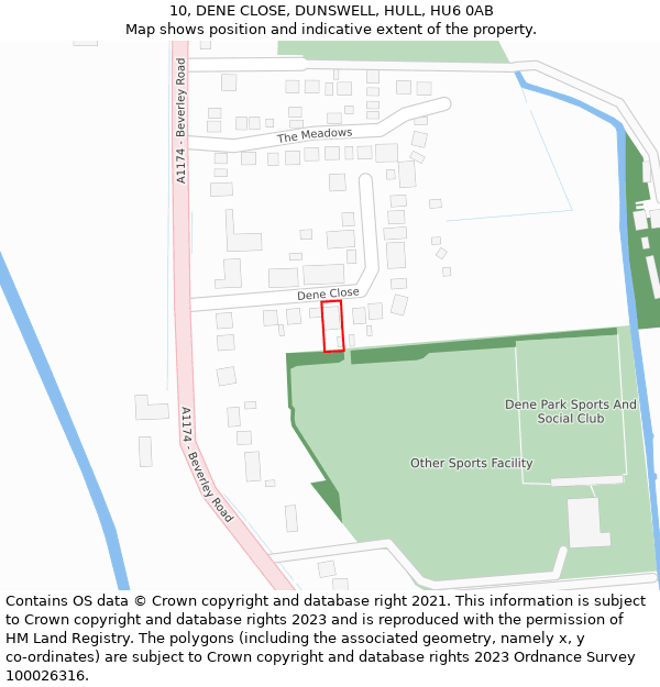 10, DENE CLOSE, DUNSWELL, HULL, HU6 0AB: Location map and indicative extent of plot