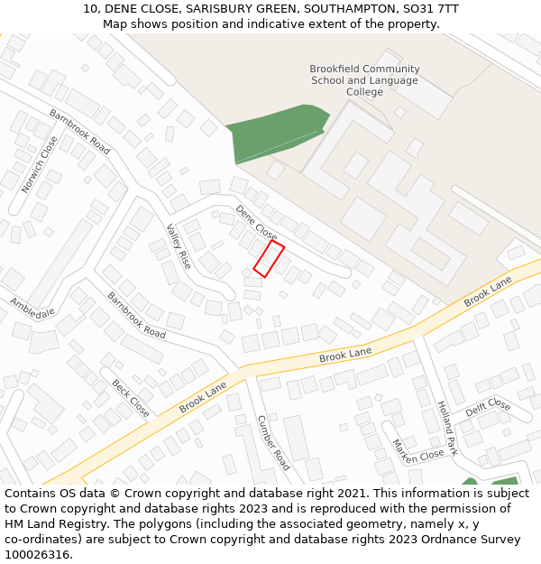 10, DENE CLOSE, SARISBURY GREEN, SOUTHAMPTON, SO31 7TT: Location map and indicative extent of plot