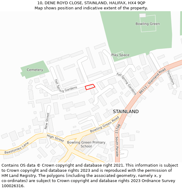 10, DENE ROYD CLOSE, STAINLAND, HALIFAX, HX4 9QP: Location map and indicative extent of plot