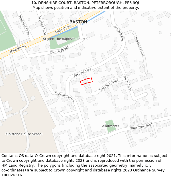 10, DENSHIRE COURT, BASTON, PETERBOROUGH, PE6 9QL: Location map and indicative extent of plot