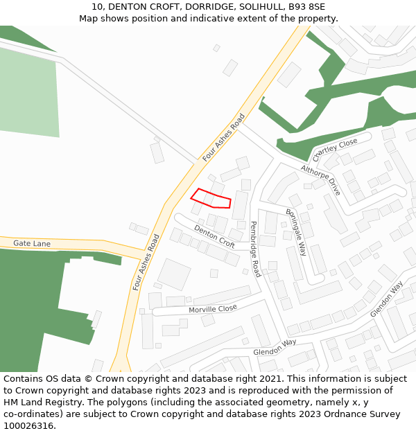 10, DENTON CROFT, DORRIDGE, SOLIHULL, B93 8SE: Location map and indicative extent of plot