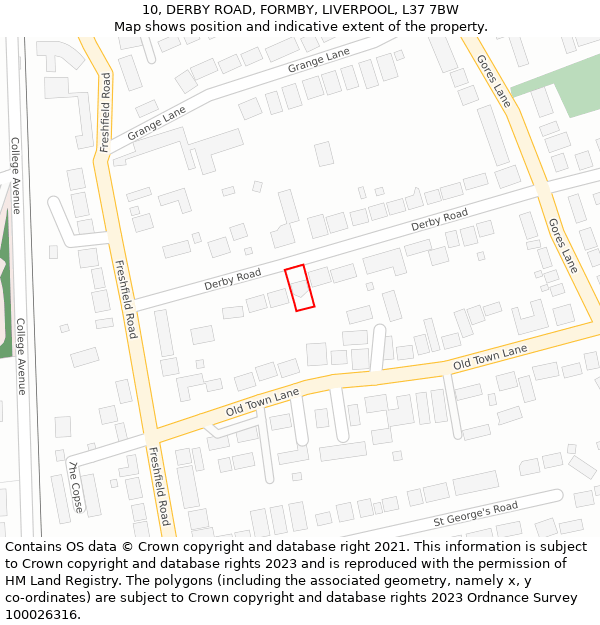 10, DERBY ROAD, FORMBY, LIVERPOOL, L37 7BW: Location map and indicative extent of plot