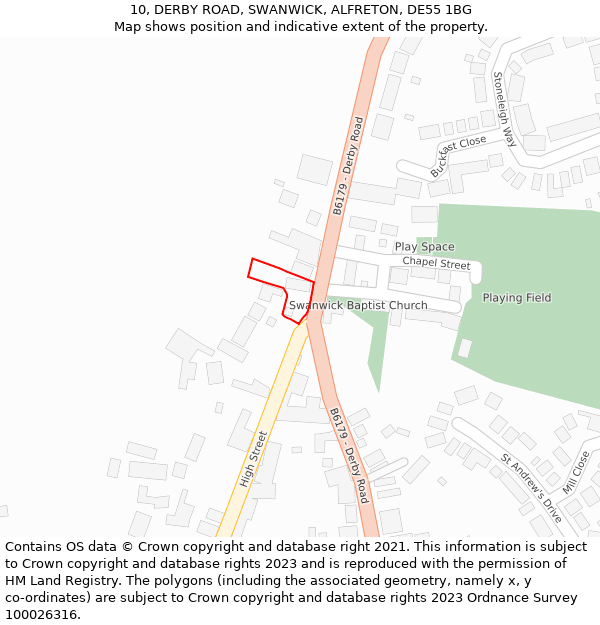 10, DERBY ROAD, SWANWICK, ALFRETON, DE55 1BG: Location map and indicative extent of plot