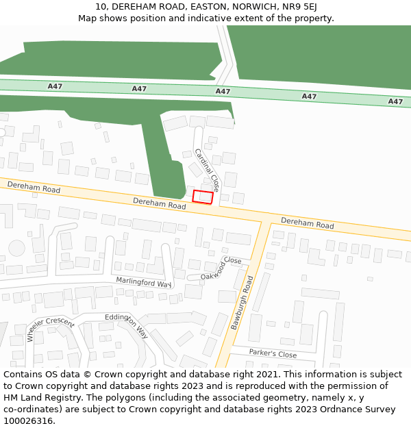 10, DEREHAM ROAD, EASTON, NORWICH, NR9 5EJ: Location map and indicative extent of plot