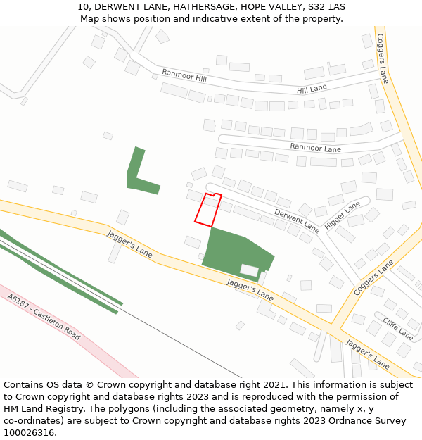 10, DERWENT LANE, HATHERSAGE, HOPE VALLEY, S32 1AS: Location map and indicative extent of plot