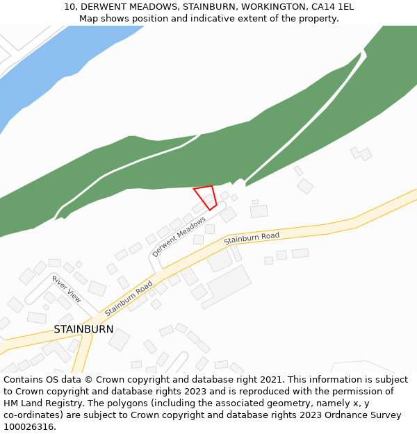 10, DERWENT MEADOWS, STAINBURN, WORKINGTON, CA14 1EL: Location map and indicative extent of plot