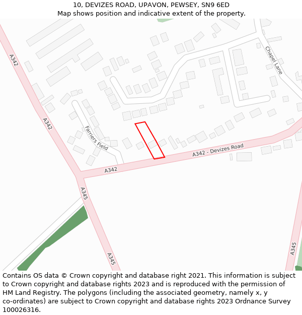 10, DEVIZES ROAD, UPAVON, PEWSEY, SN9 6ED: Location map and indicative extent of plot