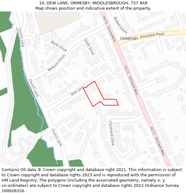 10, DEW LANE, ORMESBY, MIDDLESBROUGH, TS7 9AR: Location map and indicative extent of plot