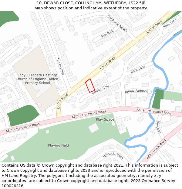 10, DEWAR CLOSE, COLLINGHAM, WETHERBY, LS22 5JR: Location map and indicative extent of plot