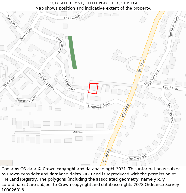 10, DEXTER LANE, LITTLEPORT, ELY, CB6 1GE: Location map and indicative extent of plot