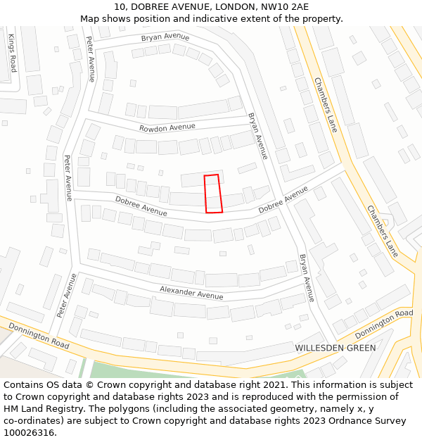 10, DOBREE AVENUE, LONDON, NW10 2AE: Location map and indicative extent of plot