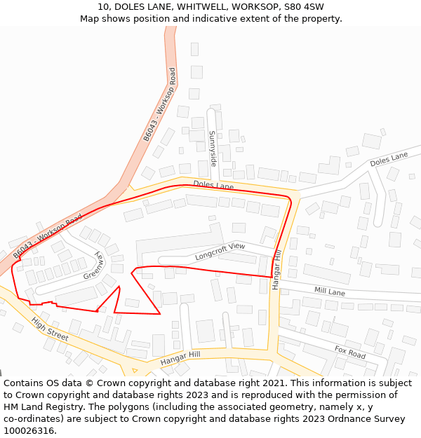 10, DOLES LANE, WHITWELL, WORKSOP, S80 4SW: Location map and indicative extent of plot