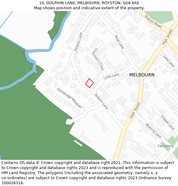 10, DOLPHIN LANE, MELBOURN, ROYSTON, SG8 6AE: Location map and indicative extent of plot