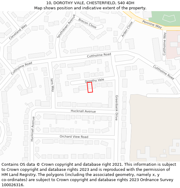 10, DOROTHY VALE, CHESTERFIELD, S40 4DH: Location map and indicative extent of plot