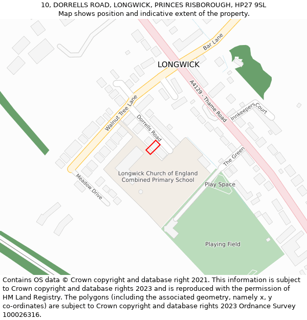 10, DORRELLS ROAD, LONGWICK, PRINCES RISBOROUGH, HP27 9SL: Location map and indicative extent of plot