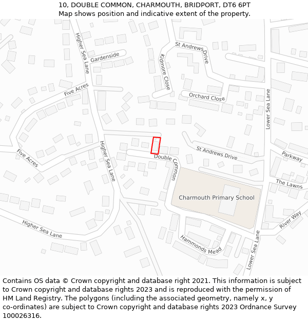 10, DOUBLE COMMON, CHARMOUTH, BRIDPORT, DT6 6PT: Location map and indicative extent of plot