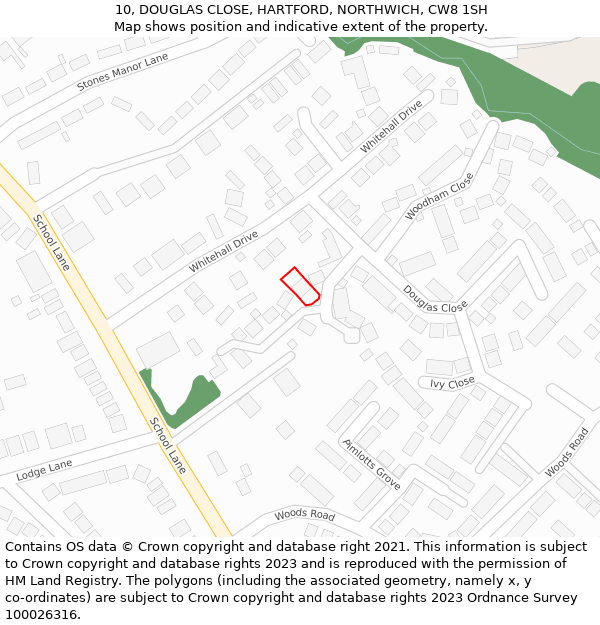 10, DOUGLAS CLOSE, HARTFORD, NORTHWICH, CW8 1SH: Location map and indicative extent of plot