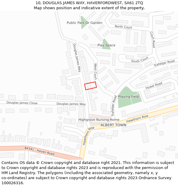 10, DOUGLAS JAMES WAY, HAVERFORDWEST, SA61 2TQ: Location map and indicative extent of plot