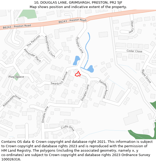 10, DOUGLAS LANE, GRIMSARGH, PRESTON, PR2 5JF: Location map and indicative extent of plot