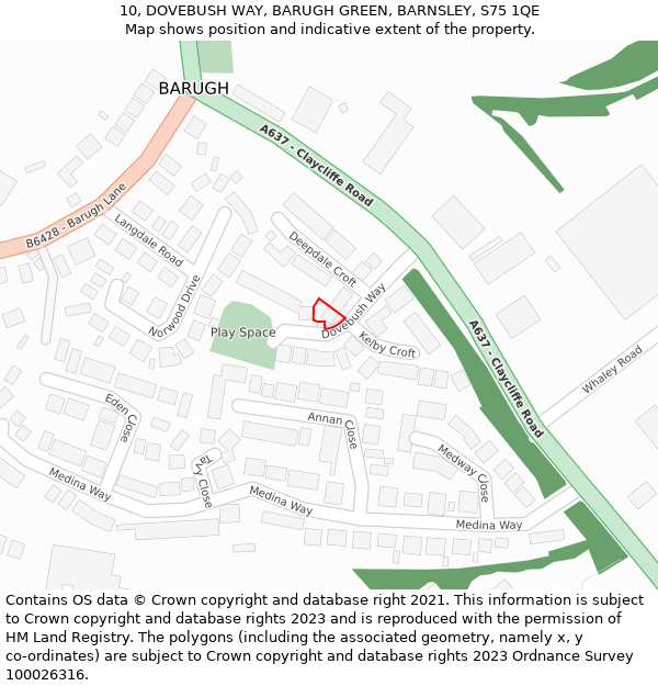 10, DOVEBUSH WAY, BARUGH GREEN, BARNSLEY, S75 1QE: Location map and indicative extent of plot