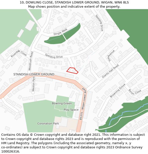 10, DOWLING CLOSE, STANDISH LOWER GROUND, WIGAN, WN6 8LS: Location map and indicative extent of plot