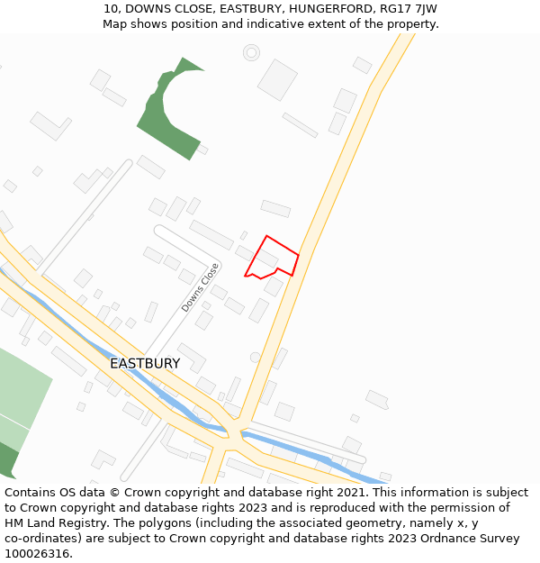 10, DOWNS CLOSE, EASTBURY, HUNGERFORD, RG17 7JW: Location map and indicative extent of plot