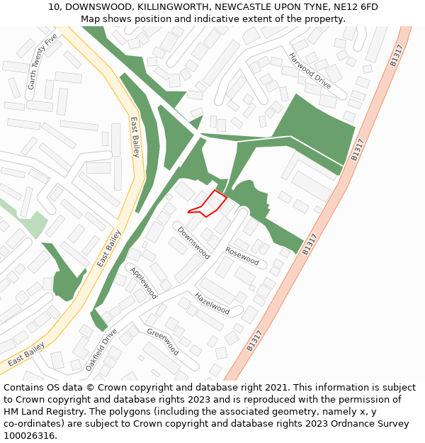 10, DOWNSWOOD, KILLINGWORTH, NEWCASTLE UPON TYNE, NE12 6FD: Location map and indicative extent of plot
