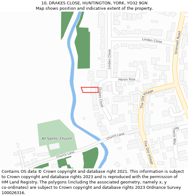 10, DRAKES CLOSE, HUNTINGTON, YORK, YO32 9GN: Location map and indicative extent of plot