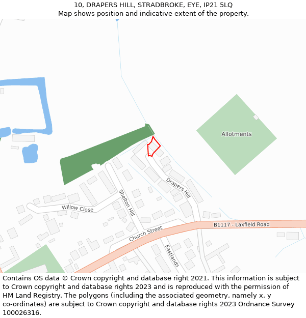 10, DRAPERS HILL, STRADBROKE, EYE, IP21 5LQ: Location map and indicative extent of plot