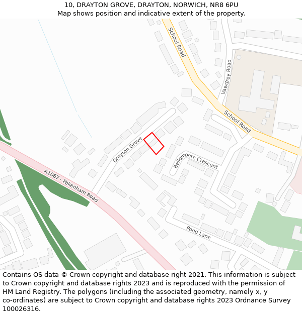 10, DRAYTON GROVE, DRAYTON, NORWICH, NR8 6PU: Location map and indicative extent of plot