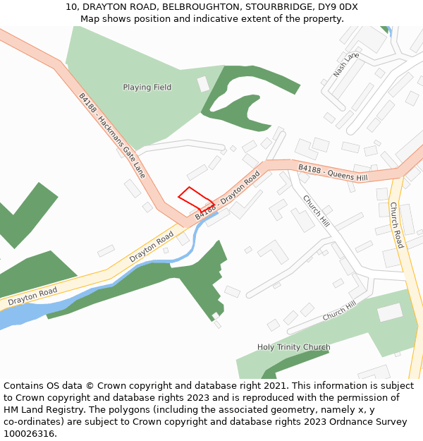 10, DRAYTON ROAD, BELBROUGHTON, STOURBRIDGE, DY9 0DX: Location map and indicative extent of plot