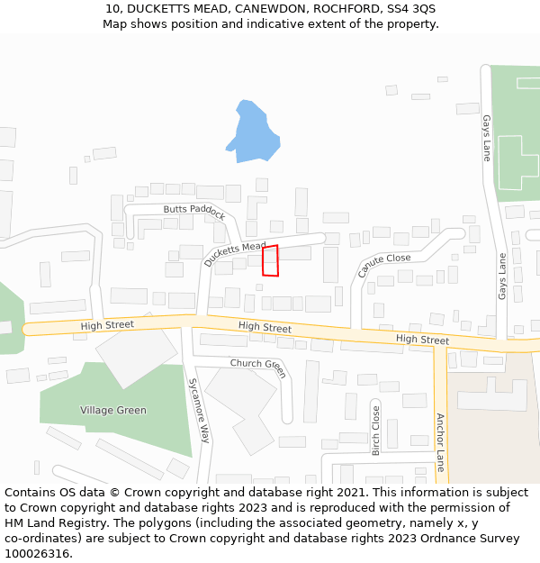 10, DUCKETTS MEAD, CANEWDON, ROCHFORD, SS4 3QS: Location map and indicative extent of plot