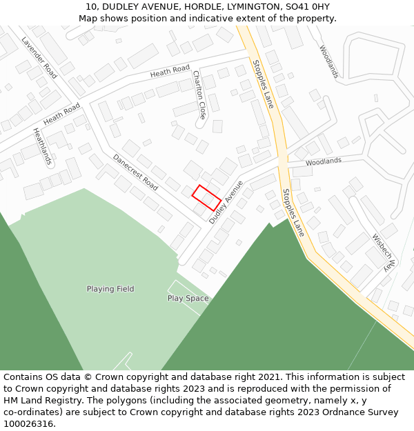 10, DUDLEY AVENUE, HORDLE, LYMINGTON, SO41 0HY: Location map and indicative extent of plot