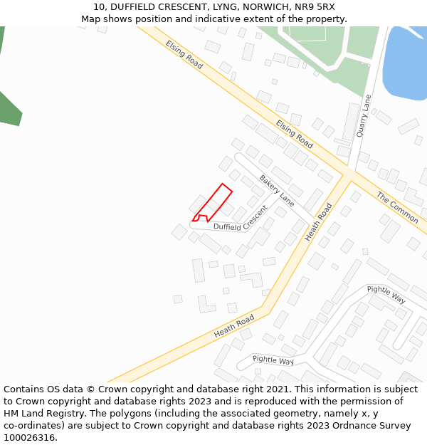 10, DUFFIELD CRESCENT, LYNG, NORWICH, NR9 5RX: Location map and indicative extent of plot