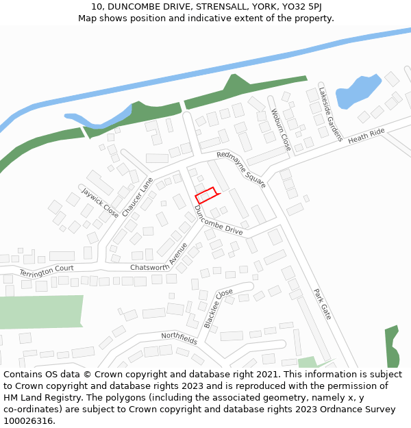 10, DUNCOMBE DRIVE, STRENSALL, YORK, YO32 5PJ: Location map and indicative extent of plot