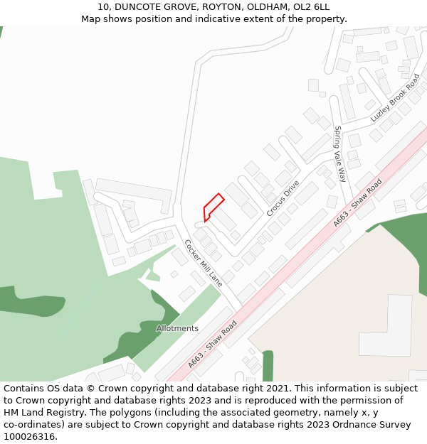 10, DUNCOTE GROVE, ROYTON, OLDHAM, OL2 6LL: Location map and indicative extent of plot