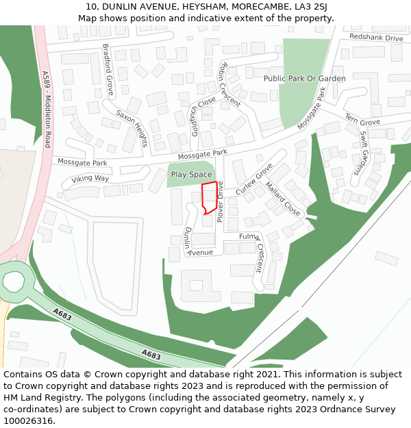 10, DUNLIN AVENUE, HEYSHAM, MORECAMBE, LA3 2SJ: Location map and indicative extent of plot