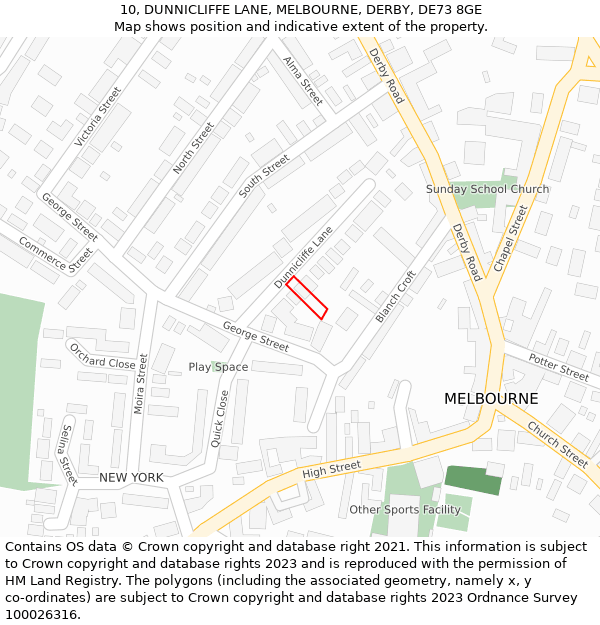 10, DUNNICLIFFE LANE, MELBOURNE, DERBY, DE73 8GE: Location map and indicative extent of plot