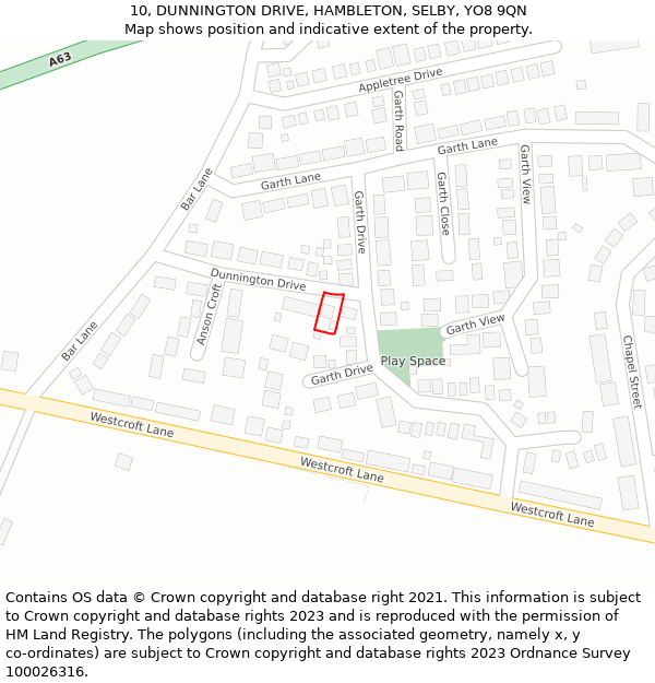 10, DUNNINGTON DRIVE, HAMBLETON, SELBY, YO8 9QN: Location map and indicative extent of plot